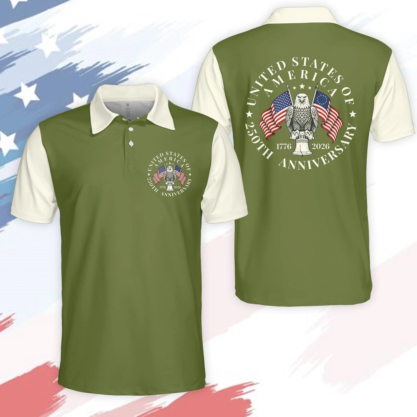 Breathable men's golf polo shirt - short sleeve, cotton blend, for patriotic events