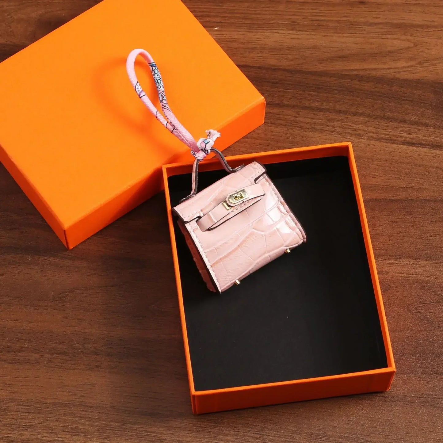 1+1 Gratis Birkin Inspiriertes Mini Handtasche - Krokodil Muster Mini Tasche Charm Schlüsselanhänger