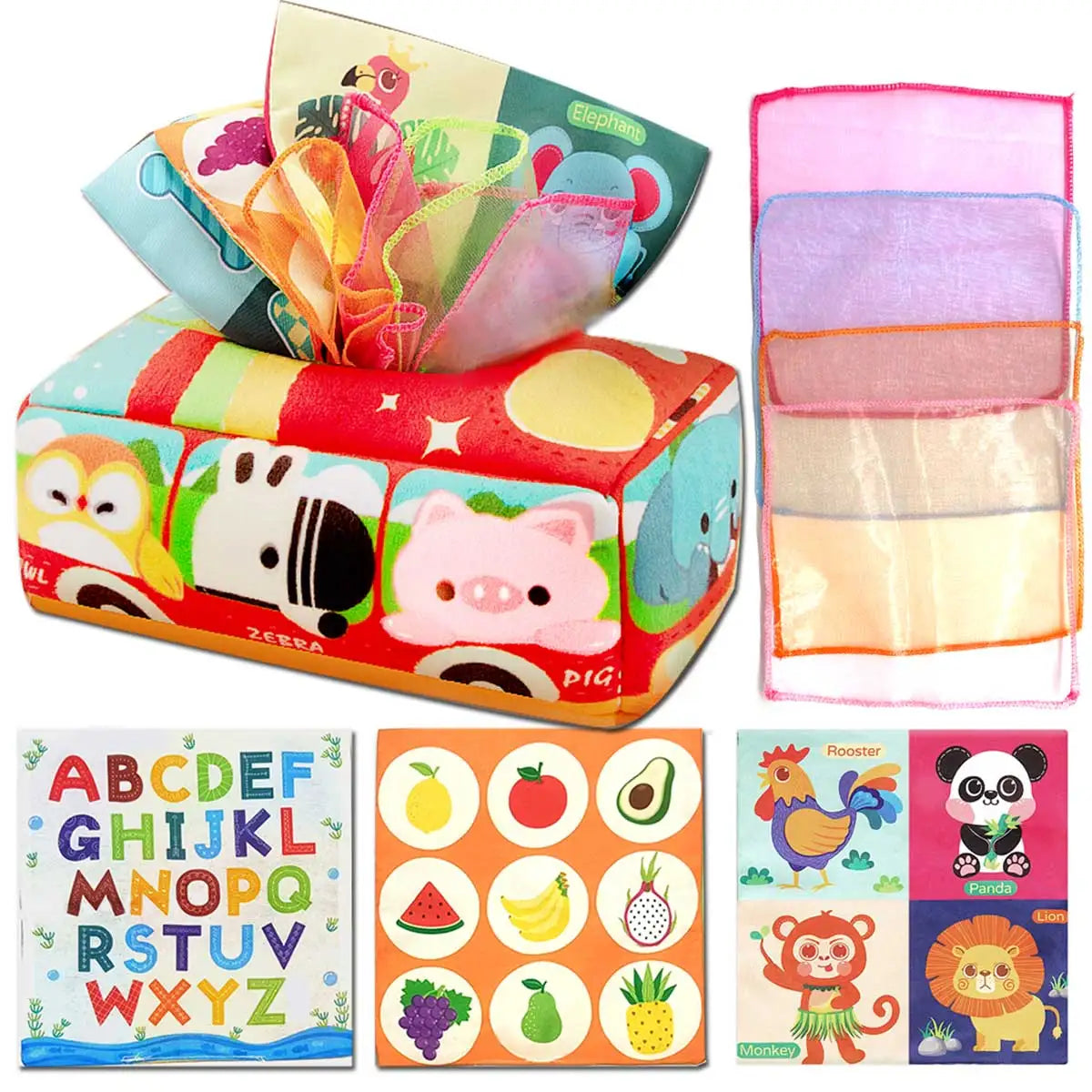 Juguete de caja de pañuelos de tela Montessori Juguetes sensoriales para recién nacidos