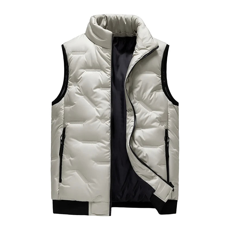 Warm Men's Puffer Vest - Quilted Mandarin Collar Cotton