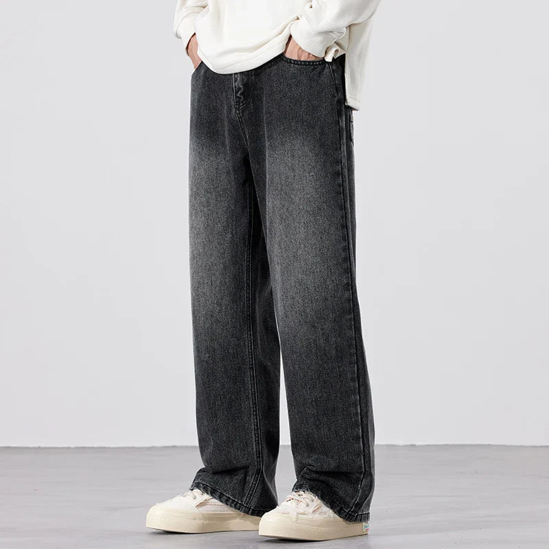 Stretchy Men's Jeans - Baggy Straight Flare, Denim Casual