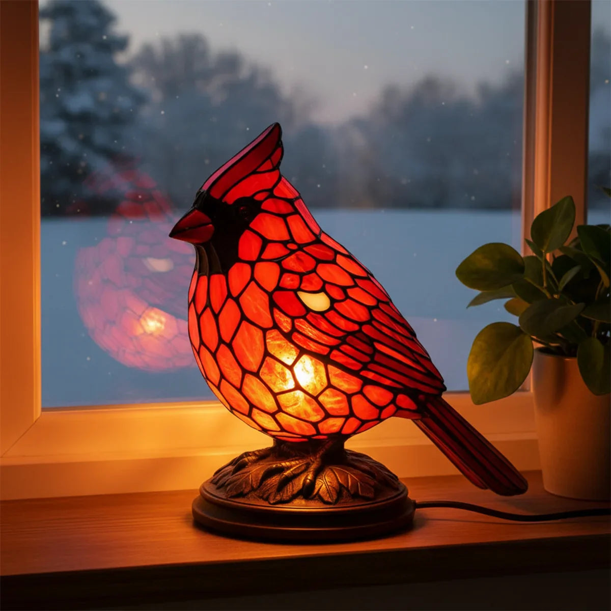 Kardinal Lampe Rote Tischlampe Mosaik Nachtlicht USB-betrieben Geschenk 2025 Herbstdekoration