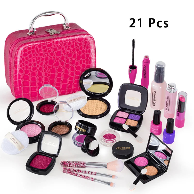 Kids Makeup Set - Pretend Play Kit With Lipstick Nail Polish Eye Shadow In Leopard Case CE Certified Toy Back To School