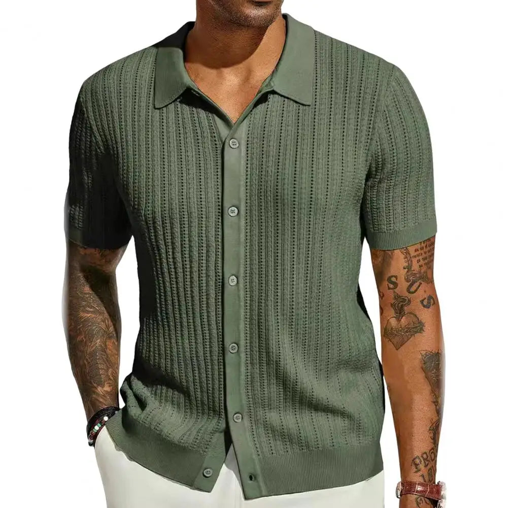 Cardigan de punto para hombre talla grande de verano, camiseta de manga corta transpirable para la playa