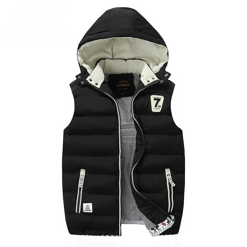 Windproof Men Hooded Vest - Quilted Padded, Polyester, Autumn