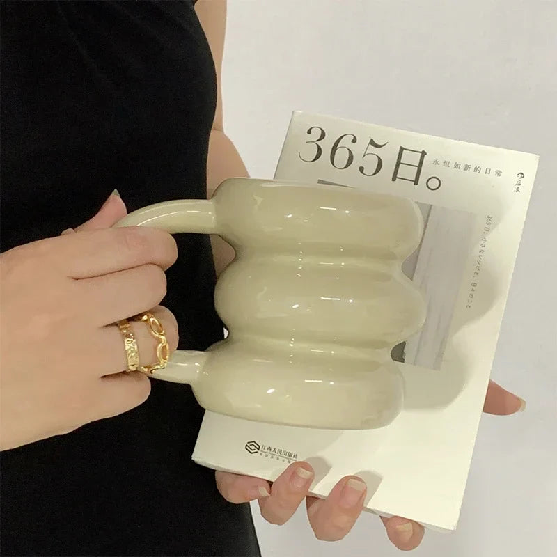 Keramik Kaffeetasse Kawaii Kreis Design Koreanischer Niedlicher Stil TikTok Viral Herbst 2025 Mikrowellengeeignet Geschenk
