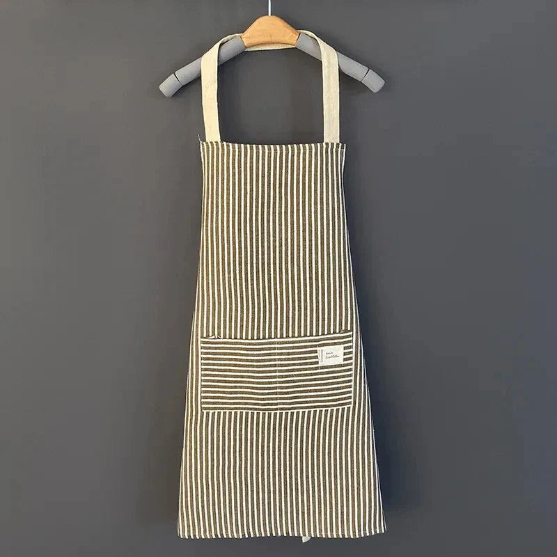 Kitchen Apron Linen Striped Hanging Neck Apron Japanese Style Cooking Gardening Fall 2025 Breathable Adjustable