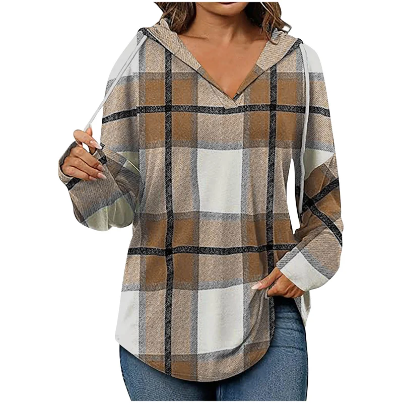 Oversized Women's Hoodie – V-Neck, Cotton Blend, For Casual Outings