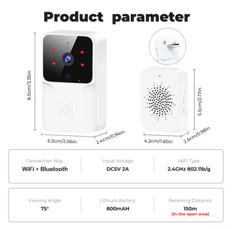 Tuya Wireless Video Doorbell Camera with Night Vision, Smart Home Security HD Outdoor Doorbell Intercom System