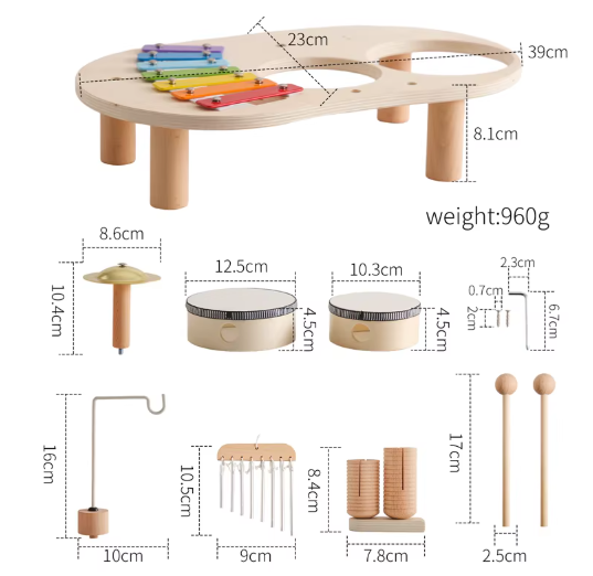Juguetes Educativos para Bebés Xilófono de Madera con Campanas - Mesa de Música Montessori para Regalos de Cumpleaños de Recién Nacidos