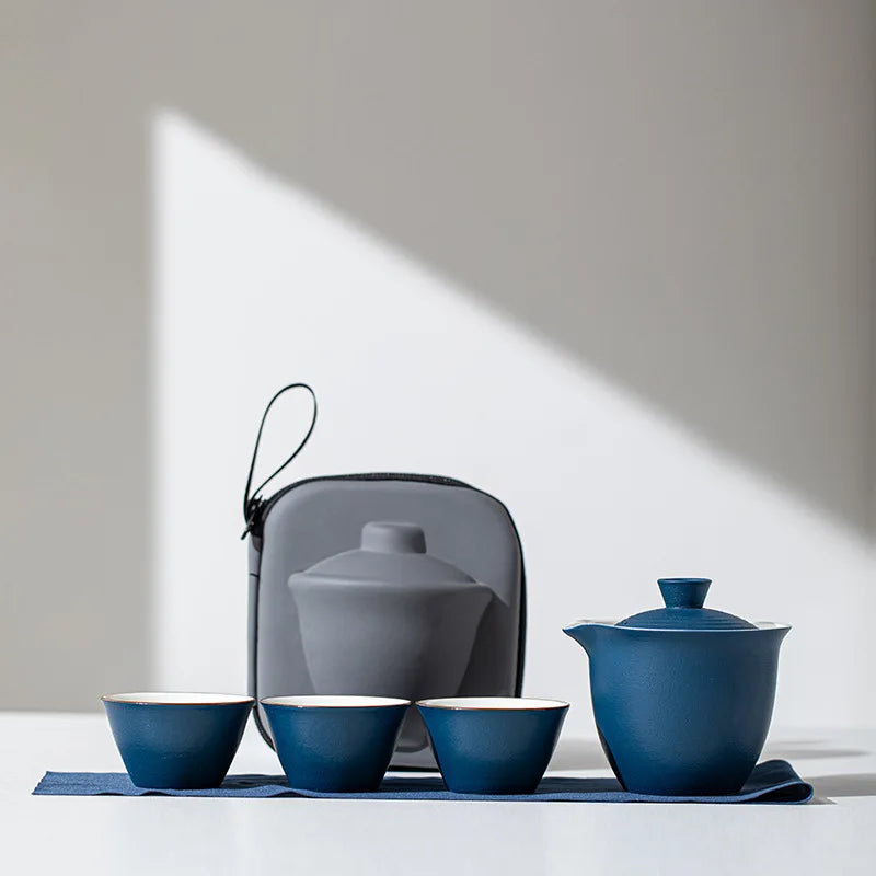 Portable Ceramic Travel Tea Set With Case Gift Kit