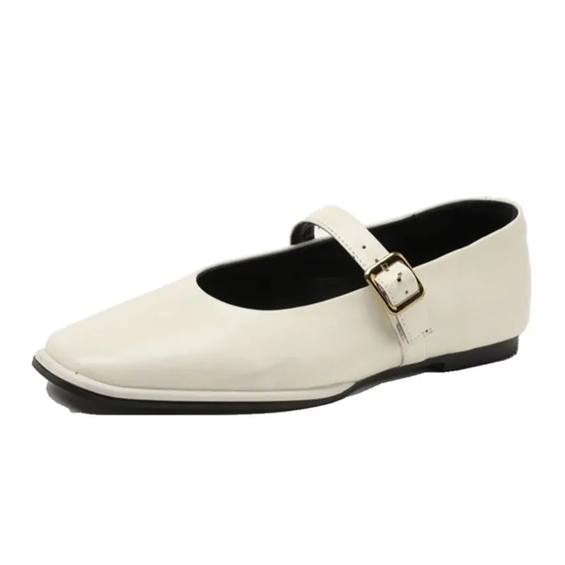 Supportive Women Mary Jane Flats - Square Toe, Leather
