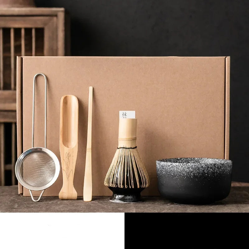 Matcha Tee Set 6-teilig Bambus Keramik Teegeschirr Zeremonie Geschenk