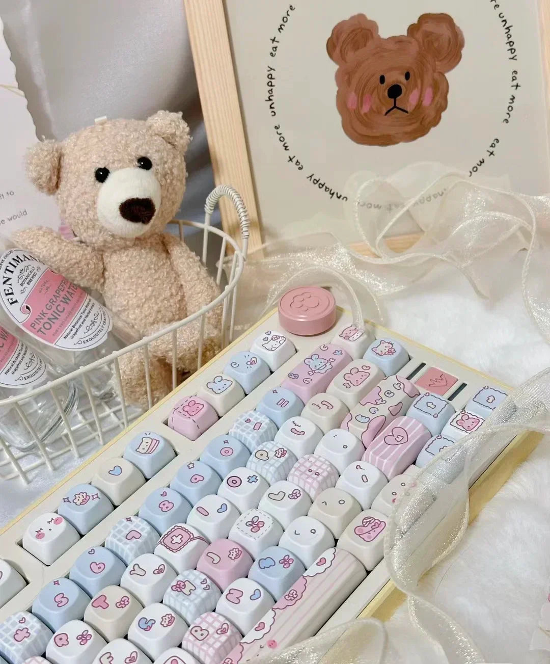 Keycaps PBT Kat Keycap Sæt Alice Layout 2.25U 2.75U Pastel Mekanisk Tastatur TikTok Viral Efterår 2025 Sød Skrivebords Gave