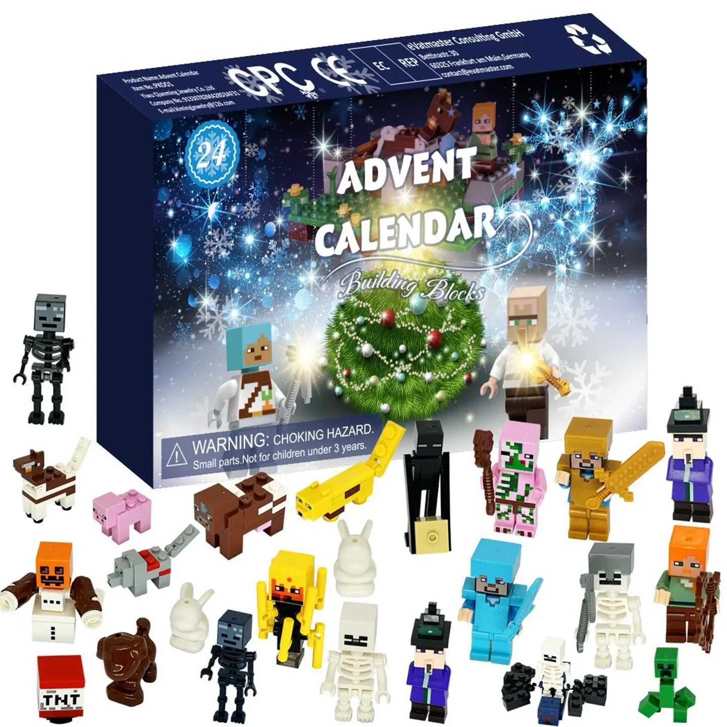 24-daagse kerstadventskalender met bouwsteenactiefiguren - aftelspeelgoed voor de feestdagen voor kinderen