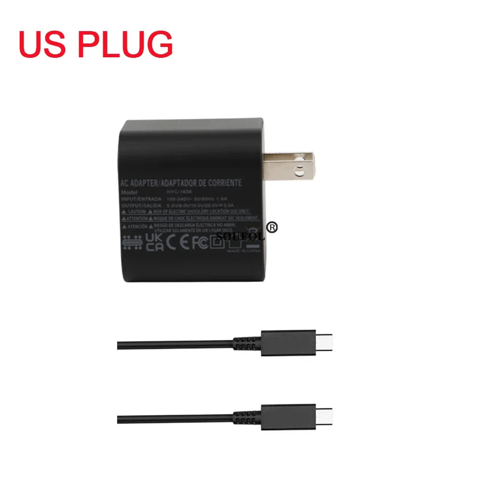 Cargador rápido USB C de 60W con enchufes EU US UK para Switch2