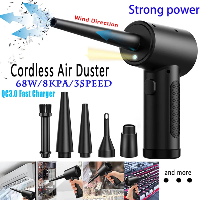 USB Rechargeable Mini Electric Compressed Air Duster with Accessories - 51000 RPM Cordless Cleaner for PC, Keyboard, Car, & Electronics