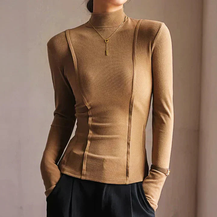 Stretchy Women’s Turtleneck – Fitted Seam Knit, Cool Season