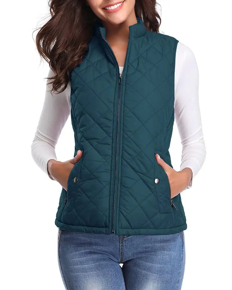 Lightweight Women Quilted Vest - Stand Collar Cotton Winter