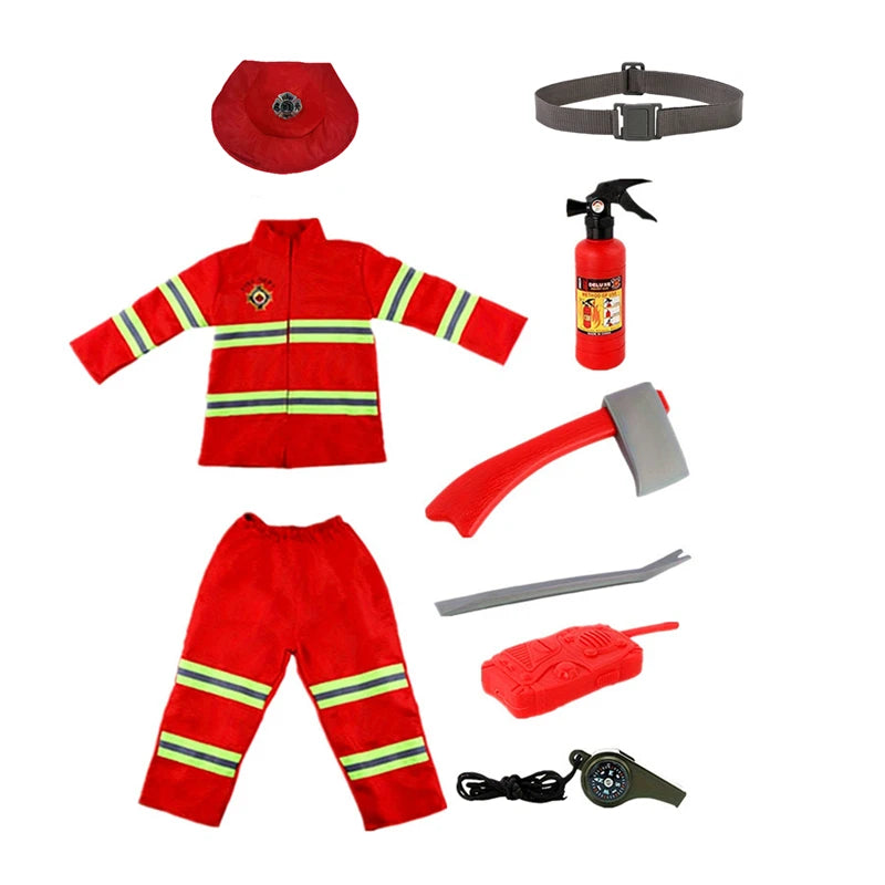 Cosplaykostuumset voor kinderen als brandweerman, met realistische speelgoeduitrusting voor jongens en meisjes, voor feestelijke optredens 2026