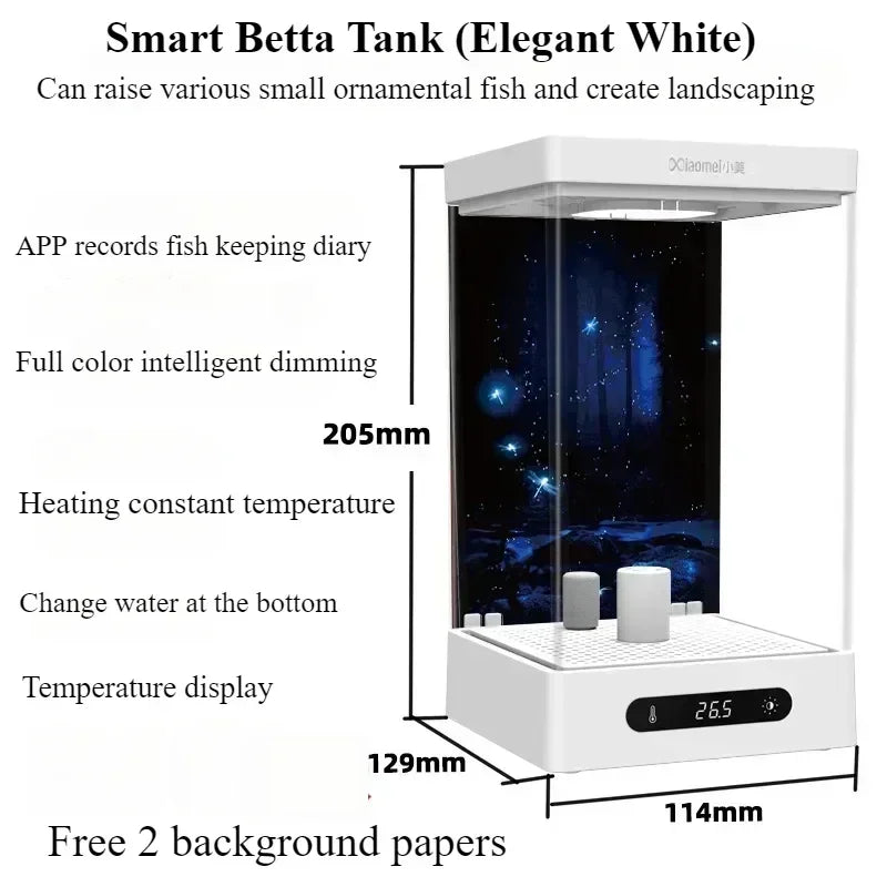 Acuario de Escritorio Inteligente Auto Circulante Mini Betta Tank 2L con Calentador y LED Decoración de Escritorio Otoño 2025 Bajo Mantenimiento