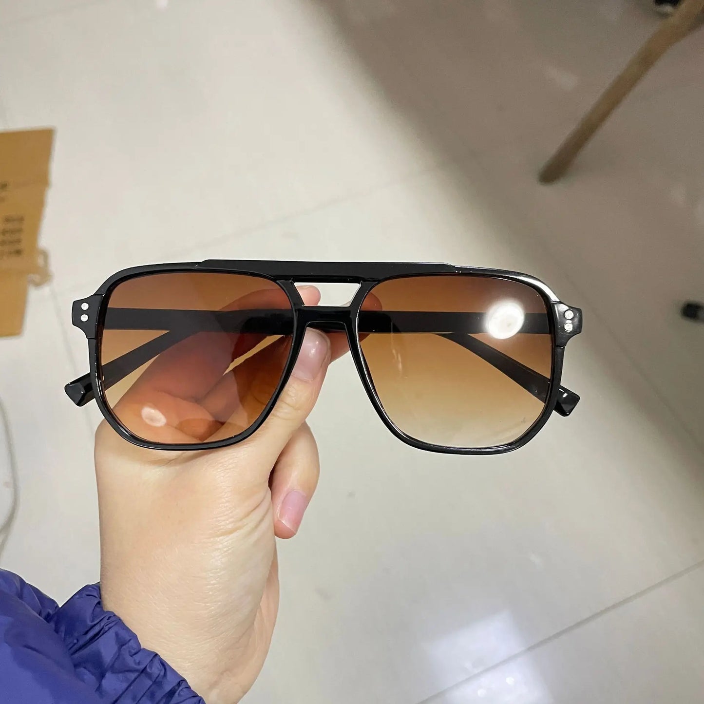 Vintage Big Square Sunglasses for Men Women - Unisex UV400 Black Lens Designer Shades