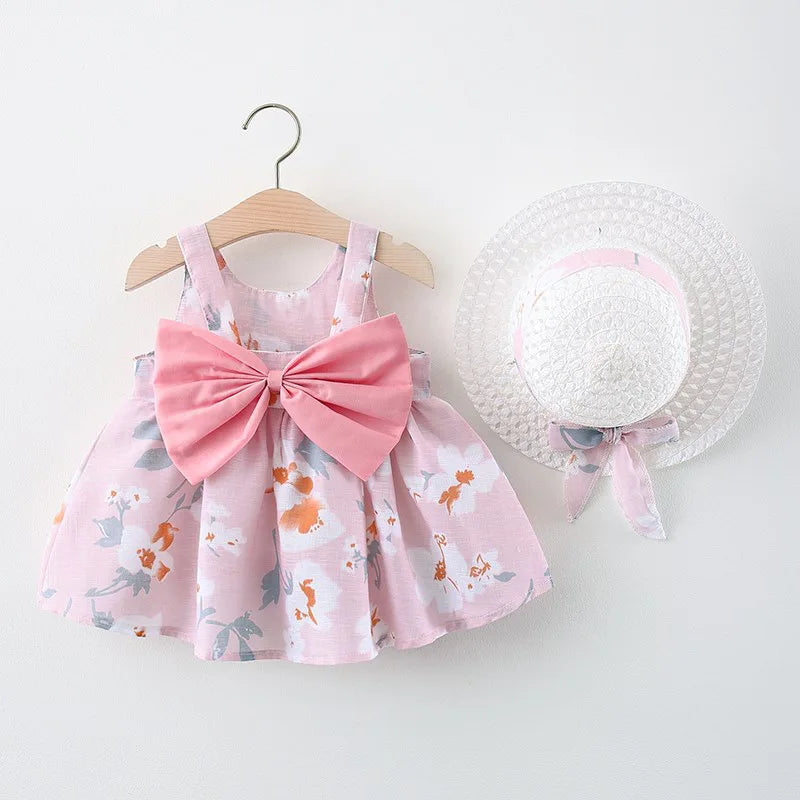 Weiches Baby-Mädchenkleid – floraler A-Linien-Schnitt, fließende Baumwoll-Polyester-Mischung, für Sommer-Strandparty