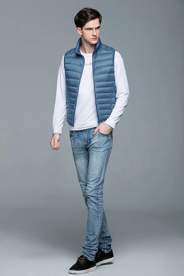Lightweight Classic Men Down Vest - Quilted Nylon Layering