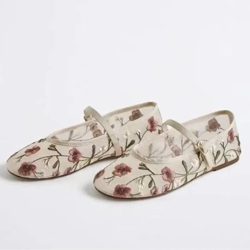 Breathable Womens Ballet Flats - Mary Jane, Mesh, Summer