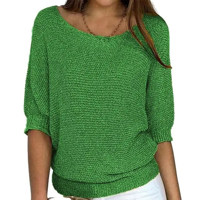 Lightweight Relaxed Women’s Knit Sweater - Batwing, Cotton