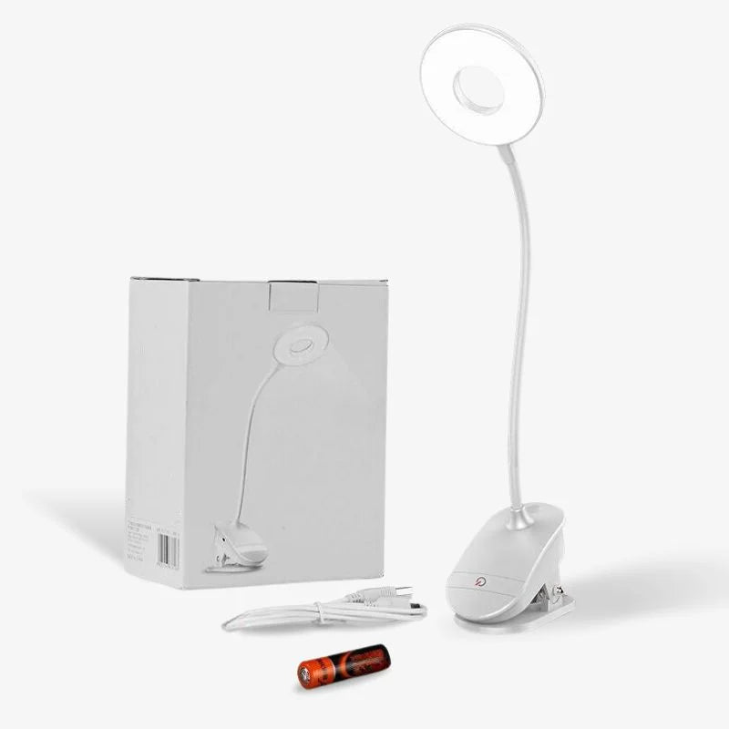 Trådlampa för skrivbord med klämma och ringljus, mjuk ögonvård