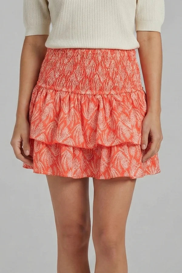 Gonna corta leggera da donna plissettata con stampa floreale - strati arricciati, poliestere, abbigliamento casual