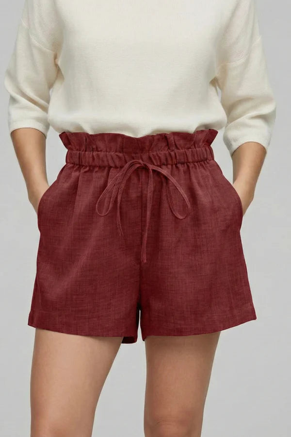Leichte Damen-Shorts – hohe Taille mit Schnürung, weiter lockerer Schnitt, Baumwolle, vielseitige Freizeitkleidung
