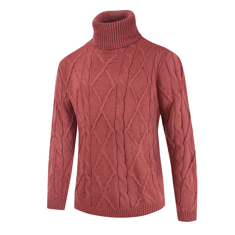 Warm Cozy Men's Turtleneck Sweater - Loose Cable Knit