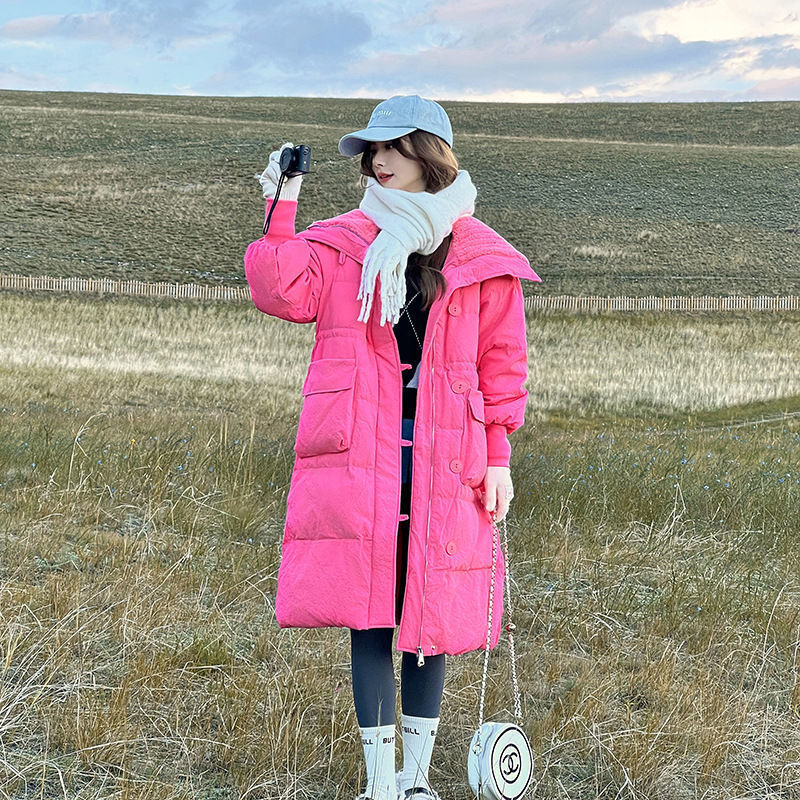 Warme Dames Lange Jas - Oversized Gewatteerde Katoen, Winter