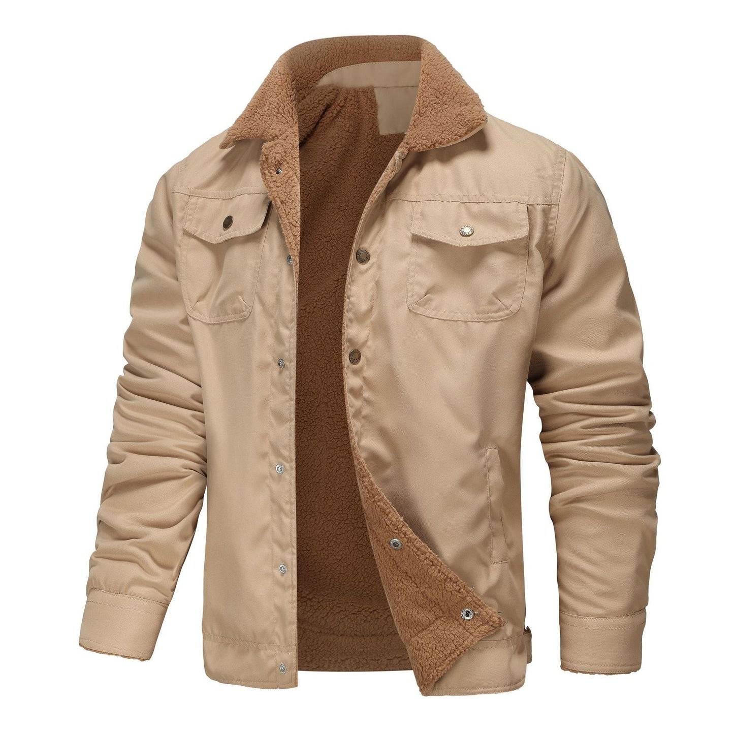 Warm Durable Men's Jacket - Trucker Cut, Sherpa Lined Cotton Canvas, For Fall And Winter