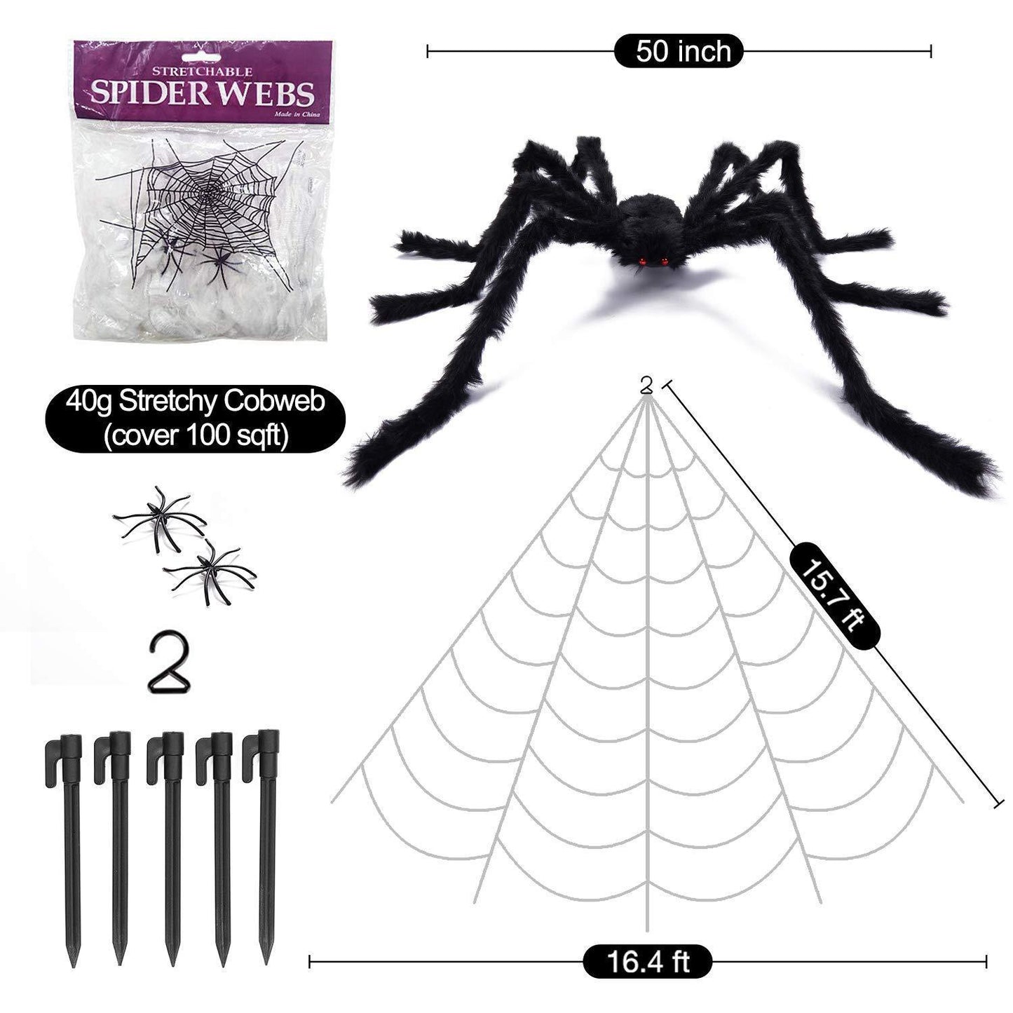 Spider Web Halloween Decoration Set With Large Spider