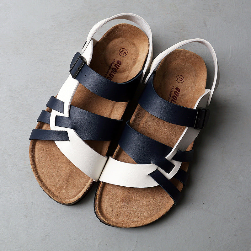 Lightweight Men's Sandals - Hollow-Out Design, Cork Footbed, Casual Everyday Wear