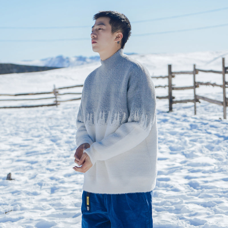 Warm Men Half Turtleneck Sweater - Oversized Fleece Winter