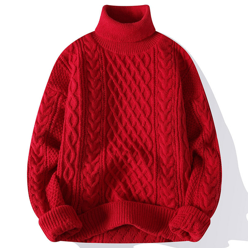 Warm Men's Turtleneck Sweater - Oversized Cable Knit, Wool