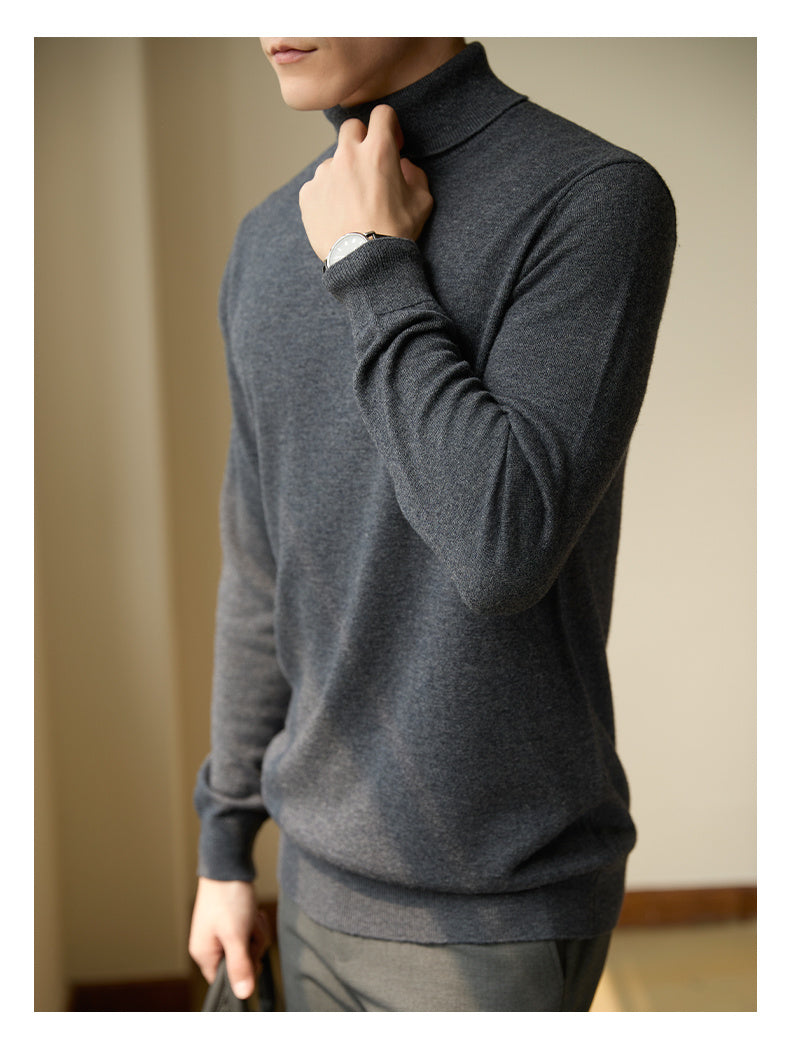 Insulating Flattering Mens Turtleneck Sweater - Slim Wool