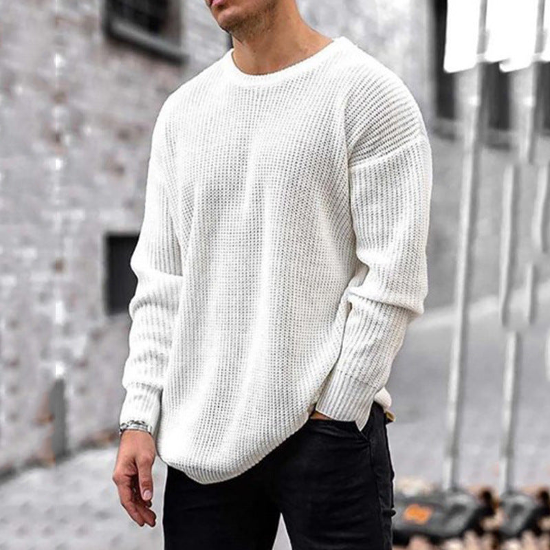 Weicher klassischer Herrenpullover mit Waffelstrick - Rundhalsausschnitt Acryl