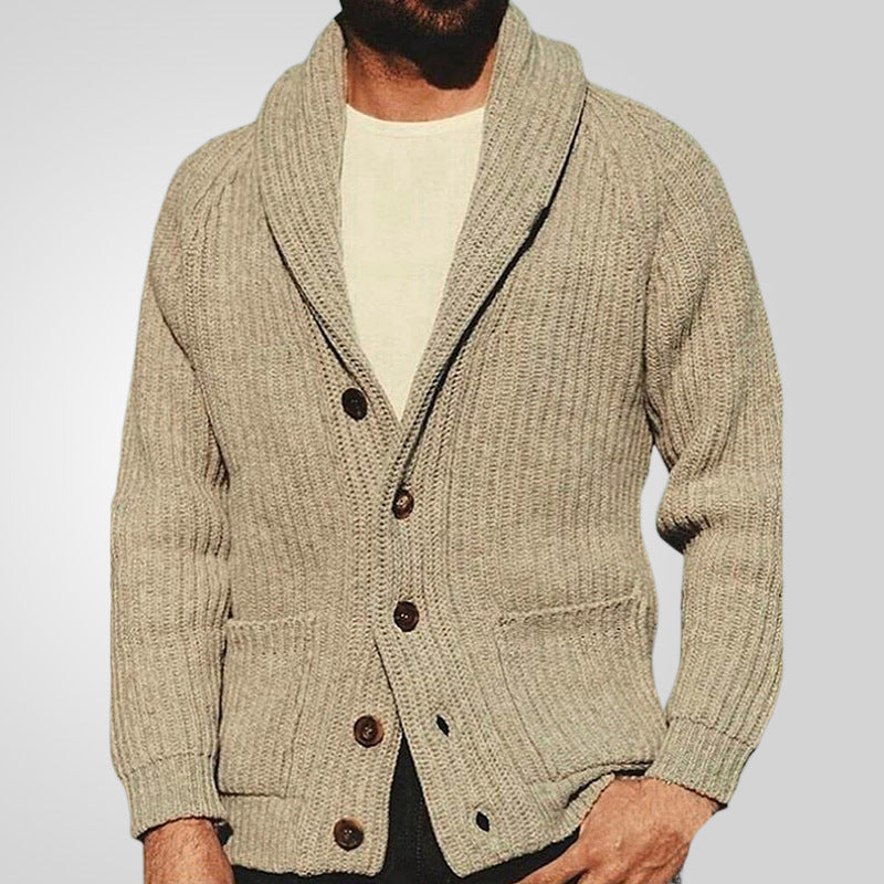 Soft Men's Shawl Collar Cardigan - Rib Knit, Spring Fall