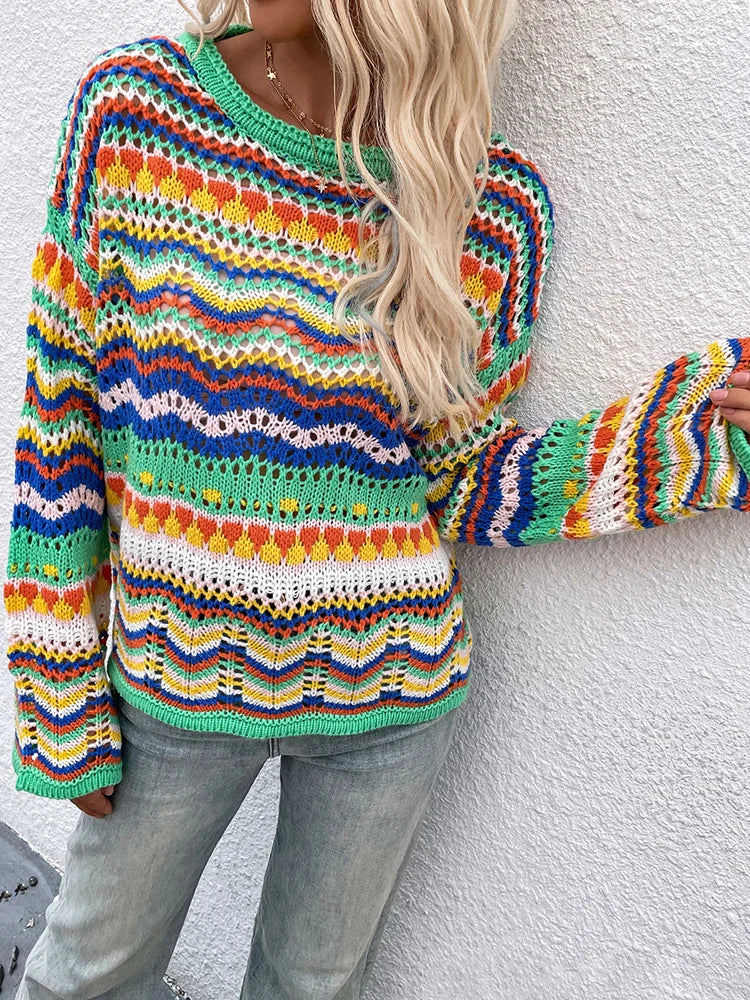 Breathable Women's Crochet Sweater - Boxy Openwork Spring