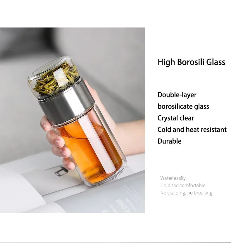 Te-infuserflaske Borosilikatglas 430ml Dobbelt lag med indbygget si Lækagesikker låg Fald 2025 Gave