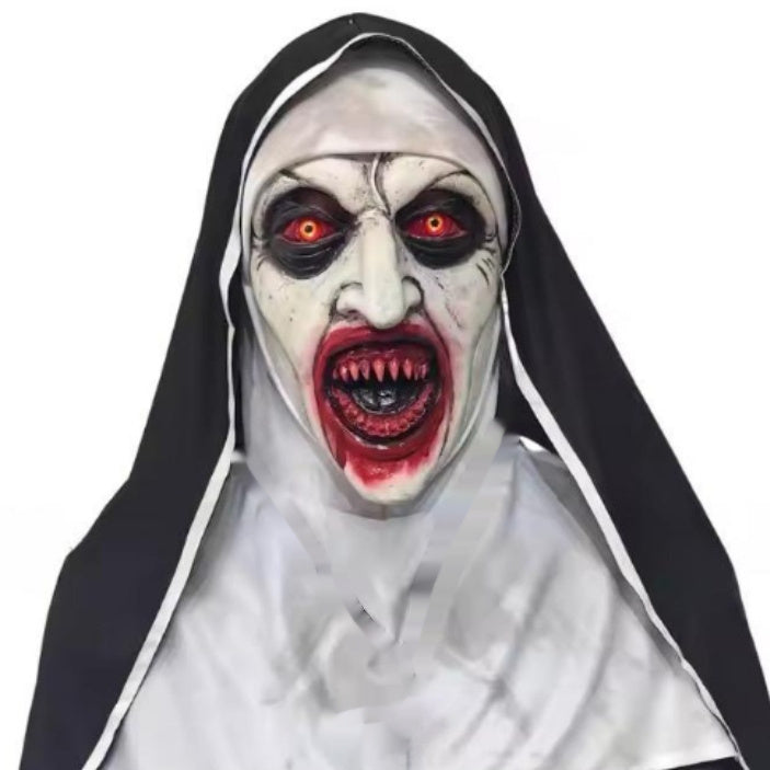 Leuchtende Latex Horror Maske Nonnen Kapuze Halloween Party 2025