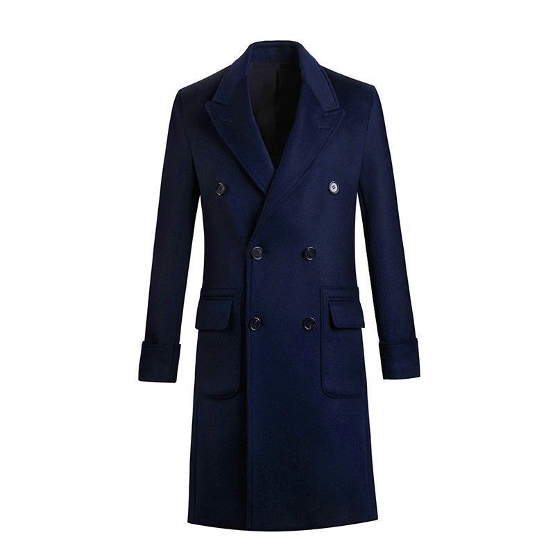 Warm Men's Trench Coat - Slim Double Breasted, Wool, Winter