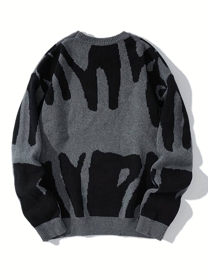 Oversized damepullover - grafisk jacquardstrik til vinteren