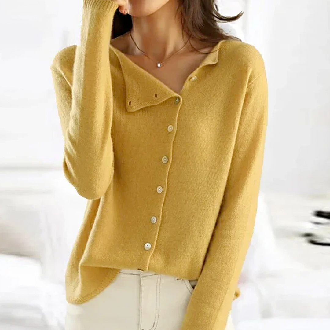 Soft Women's Button Sweater- Asymmetric Slouchy Brushed Knit