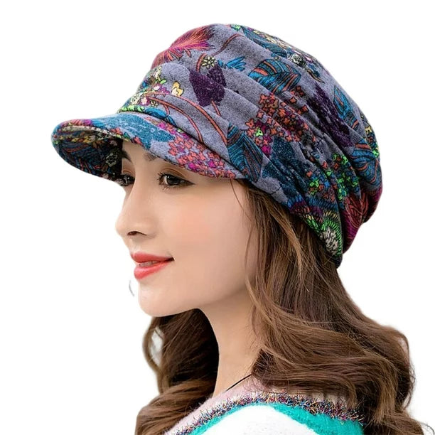 Warm Textured Women’s Winter Cap - Short Brim, Cotton Blend